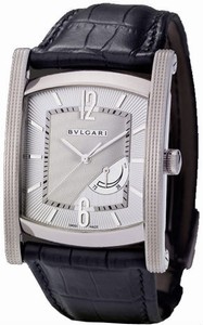 Bvlgari Mechanical Hand Wind Analog 18ct White Gold Case Black Alligator Leather Watch # AAW48WGL (Men Watch)