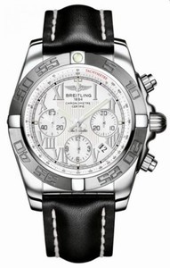 Breitling Automatic COSC White Chronograph Dial Black Calfskin Leather Band Watch #AB011012/A690-LST (Men Watch)