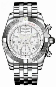 Breitling Automatic White With Roman Numeral Hour Markers And Date At 4 Dial Stainless Steel Band Watch #AB011012/A690-SS (Men Watch)