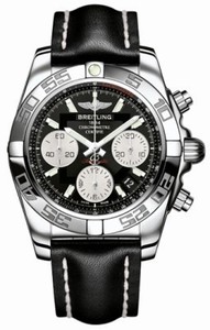 Breitling Automatic Black With Silver Sub-dials And Date At 4 Dial Black Calf Leather Band Watch #AB014012/BA52-LS (Men Watch)