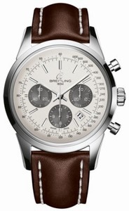 Breitling Automatic Silver Chronograph With Anthracite Subdials, Index Hour Markers And Date Between 4 And 5 Dial Brown Leather Band Watch #AB015212/G724-LS (Men Watch)