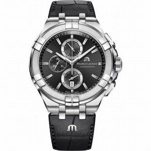 Maurice Lacroix Quartz Chronograph Date Black Leather Watch # AI1018-SS001-330-1 (Men Watch)