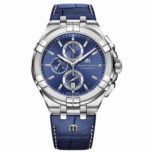 Maurice Lacroix Aikon Quartz Chronograph Date Blue Leather Watch# AI1018-SS001-430-1 (Men Watch)