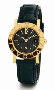 Bvlgari Quartz Analog Date 18k Yellow Gold Case Black Leather Watch # BB26BGLD/N (Women Watch)