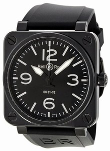 Bell & Ross Automatic Black Dial Rubber Black Band Watch #BR01-92-Black-Ceramic (Men Watch)