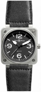 Bell & Ross Aviation Automatic 46mm # BR01-92-Steel-Blackleather (Men Watch)