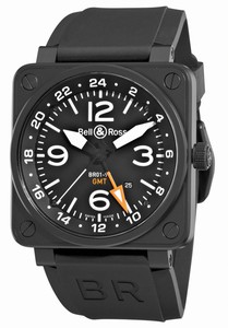 Bell & Ross Automatic Black Dial Rubber Black Band Watch #BR01-93-Gmt (Men Watch)