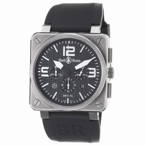 Bell & Ross Automatic Black Dial Rubber Black Band Watch #BR01-94-Titanium (Men Watch)