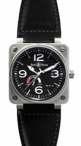 Bell & Ross Automatic Black Dial Calfskin Leather Black Band Watch #BR01-97-Steel-Black (Men Watch)