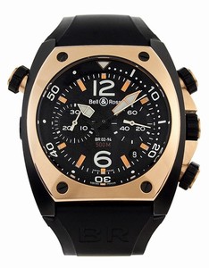 Bell & Ross Automatic Black Dial Rubber Black Band Watch #BR02-94-Pink-Gold-And-Carbon (Men Watch)