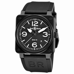 Bell & Ross Automatic Black Dial Rubber Black Band Watch #BR03-92-Carbon (Men Watch)