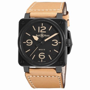 Bell & Ross Automatic Black Dial Calfskin Leather Beige Band Watch #BR03-92-Heritage (Men Watch)