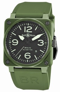 Bell & Ross Automatic Black Dial Rubber Green Band Watch #BR03-92-Military-Ceramic (Men Watch)