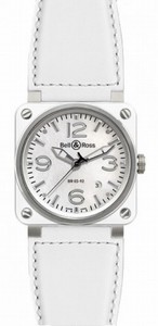 Bell & Ross BR03-92 Automatic Ceramic Date Leather Strap Watch # BR03-92-WHITE-CERAMIC BR0392-White Ceramic-Leather (Men Watch)