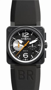 Bell & Ross Automatic Black Dial Rubber Black Band Watch #BR03-94-Black-White (Men Watch)