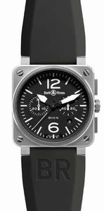 Bell & Ross Automatic Black Dial Rubber Black Band Watch #BR03-94-Steel (Men Watch)
