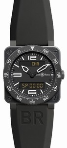 Bell & Ross Quartz Black Digital Dial Black Rubber With Synthetic Canvas Band Watch #BR03-Type-Aviation-Carbon (Men Watch)