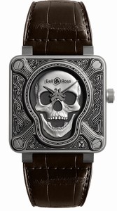 Bell & Ross Instruments Limited Edition of 500 Pieces Brown Alligator Strap Watch# BR-01-92-BURNING-SKULL (Men Watch)