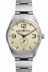 Bell & Ross Vintage Automatic Small Second Hand Dial Date Stainless Steel Watch# BR-123-Original-Beige-Steel (Men Watch)