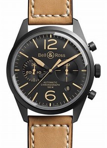 Bell & Ross Automatic Black Dial Beige Calfskin Leather Band Watch #BR-126-Heritage (Men Watch)