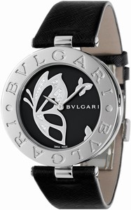 Bvlgari B-Zero 1 Quartz Butterfly Motif and Diamond Pave Dial Black Leather Watch# BZ35BDSL (Women Watch)