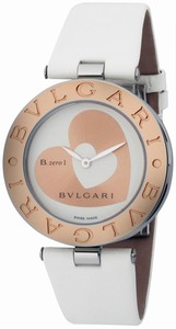 Bvlgari B-Zero 1 Quartz Heart Shape Dial 18k Rose Gold Bezel White Leather Watch# BZ35WHSGL (Women Watch)