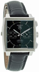 TAG Heuer Monaco Calibre 12 Automatic Chronograph Date Black Leather Watch #CAW2110.FC6177 (Men Watch)