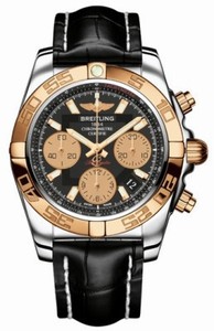 Breitling Automatic Black With Gold Sub-dials And Date At 4 Dial Crocodile Black Leather Band Watch #CB014012/BA53-CROC (Men Watch)
