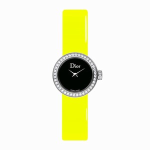 Christian Dior Black Mother of Pearl Dial Diamond Bezel Yellow Leather Watch CD040110A008 (Women Watch)