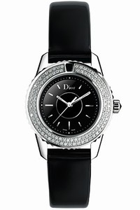 Christian Dior Christal Quartz Black Dial Diamond Bezel Black Leather Watch# CD112119A001 (Women Watch)