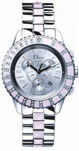 Christian Dior Quartz Stainless Steel - Polished Silver Dial Polished Steel Case And With Pink Sapphire Crystals Band Watch #CD114315M001 (Women Watch)
