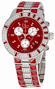 Christian Dior Quartz Stainless Steel - Polished Red Diamond Dial Polished Steel Case And With Red Sapphire Crystals Band Watch #CD11431FM001 (Women Watch)