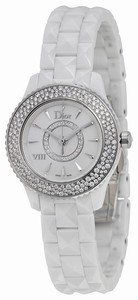 Christian Dior VIII Quartz Mother of Pearl Diamond Dial Diamond Bezel White Ceramic Watch # CD1221E4C001 (Women Watch)
