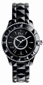 Christian Dior VIII Automatic Diamonds Dial Black Ceramic Watch# CD1235E2C001 (Women Watch)