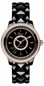 Christian Dior VIII Automatic Black Dial Diamond Bezel Black Ceramic Watch# CD1235H0C001 (Women Watch)