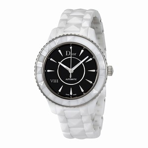Christian Dior Black Dial Uni-directional Rotating Silver-tone With A White Band Watch #CD1245E3C004 (Men Watch)