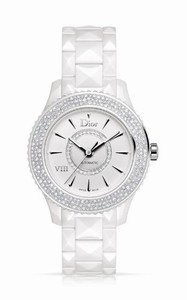 Christian Dior VIII Automatic White Mother of Pearl Diamond Dial Diamond Bezel White Ceramic Watch #CD1245E5C001 (Women Watch)