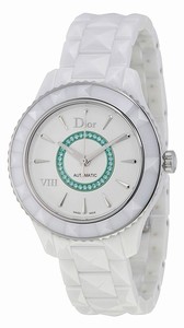 Christian Dior Silver Opaline Set With Paraiba Tourmaline Dial Ceramic Band Watch #CD1245EEC001 (Women Watch)