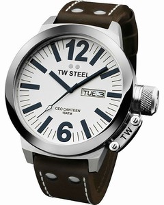 TW Steel CEO Canteen Quartz White Dial Day Date Brown Leather Watch #CE1006_tw_steel (Men Watch)