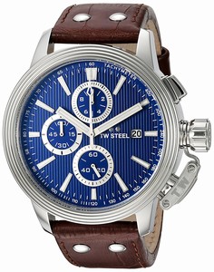TW Steel Ceo Adesso Blue Dial Chronograph Date Brown Leather Watch # CE7009 (Men Watch)