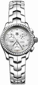 TAG Heuer Link Quartz Chronograph Mother of Pearl Diamond Dial Diamond Bezel Stainless Steel Watch # CJF1314.BA0580 (Women Watch)