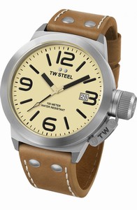 TW Steel Canteen Quartz Analog Date Brown Leather 50mm Watch# CS12 (Men Watch)