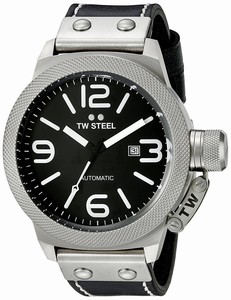 TW Steel Canteen Automatic Date Black Leather Watch # CS6 (Men Watch)