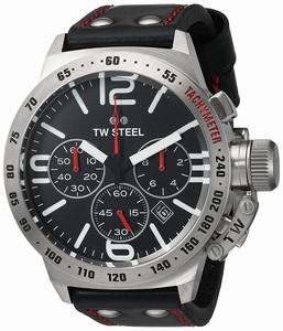 TW Steel Canteen Quartz Chronograph Date Black Leather Watch # CS9 (Men Watch)