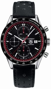 TAG Heuer Automatic Black Dial, Red Hand Seconds, Stainless Steel Case With Black Leather Strap Watch #CV201Z.FC6233 (Men Watch)