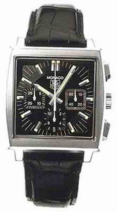 TAG Heuer Monaco Automatic Chronograph Date Black Leather Watch # CW2111.FC6177 (Men Watch)