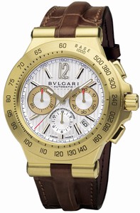 Bvlgari Diagono Automatic Chronograph 18ct Yellow Gold Case Brown Leather Watch# DP42C6GLDCH (Men Watch)