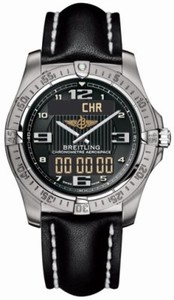 Breitling Quartz Volcano Black Digital/analog With Arabic Hour Markers, Alarm, Gmt Second Time-zone, Chronograph, Backlight, Countdown Timer Features. Dial Black Calfskin Leather Band Watch #E7936210/B962-LST (Men Watch)