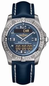 Breitling Quartz Air-force Blue Digital/analog With Arabic Hour Markers, Alarm, Gmt Second Time-zone, Chronograph, Backlight, Countdown Timer Features. Dial Blue Calfskin Leather Band Watch #E7936210/C787-LST (Men Watch)