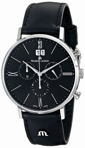 Maurice Lacroix Quartz Chronograph Date Black Leather Watch # EL1088-SS001-310 (Men Watch)